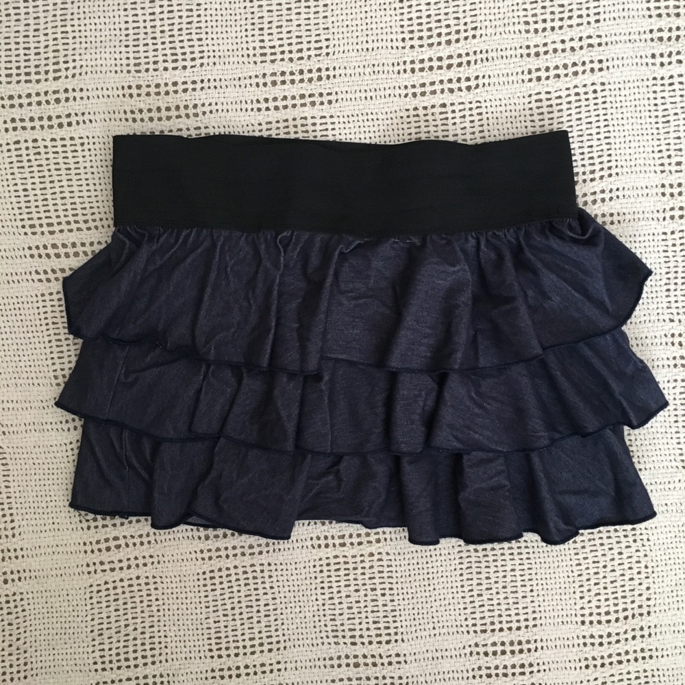 Ruffled Fake Denim Look Skirt